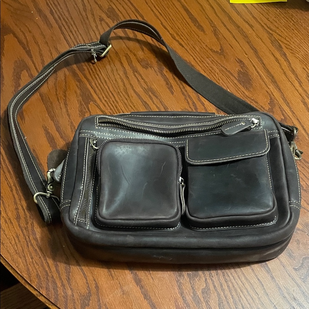 Men's vintage Dark Brown Leather Crossbody Organizer Bag